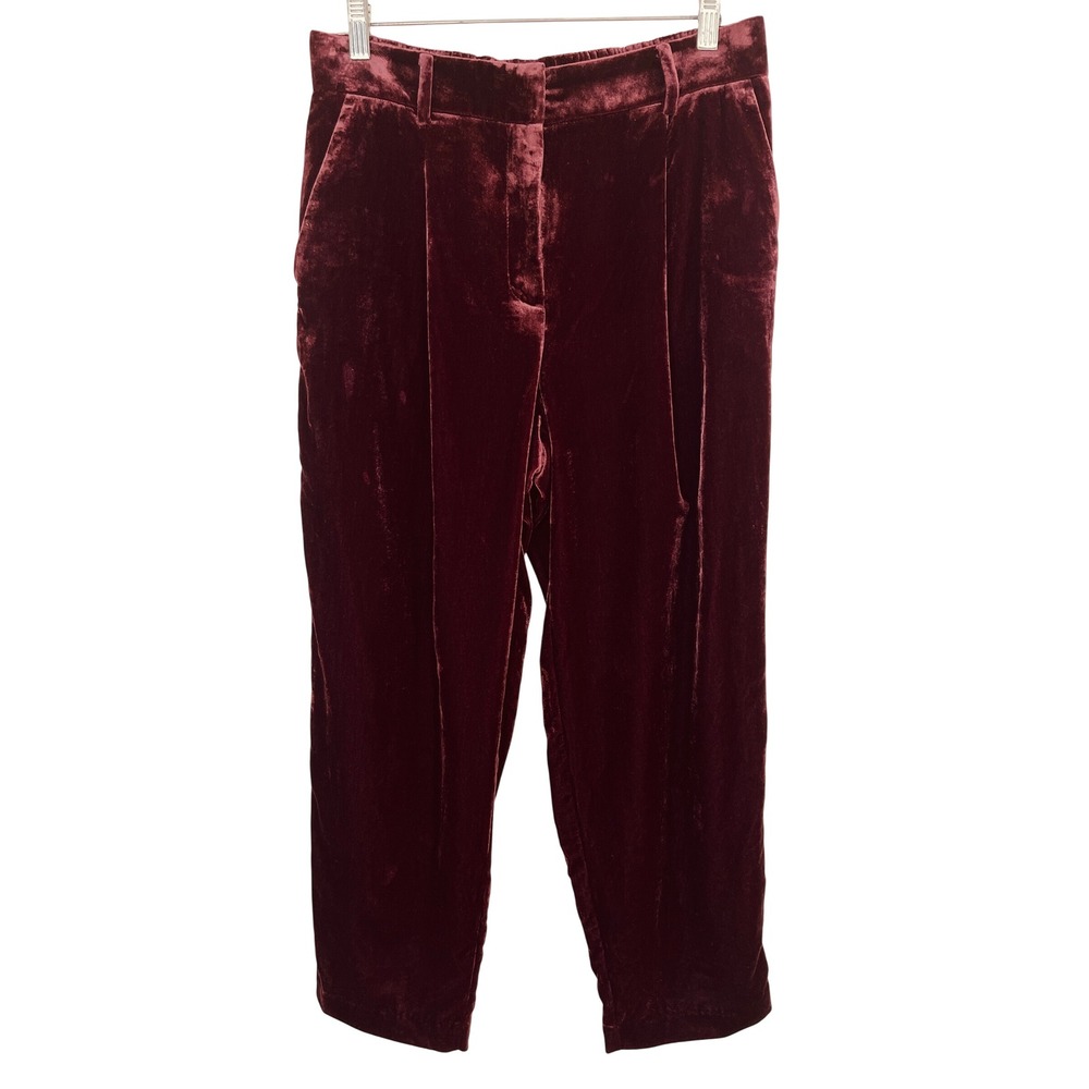 LOFT Burgundy Velvet Pleated Tapered Pants Trousers 6 Holiday Party Chic Office